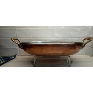 Ruffino Historia Hammered Copper Oval Brass /Acorn Handles Baking Pan 14 inches